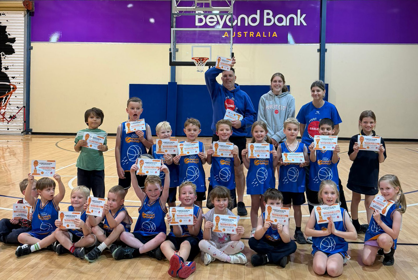 Pivot City's junior Aussie Hoops participants at Beyond Bank Stadium - Club supplied
